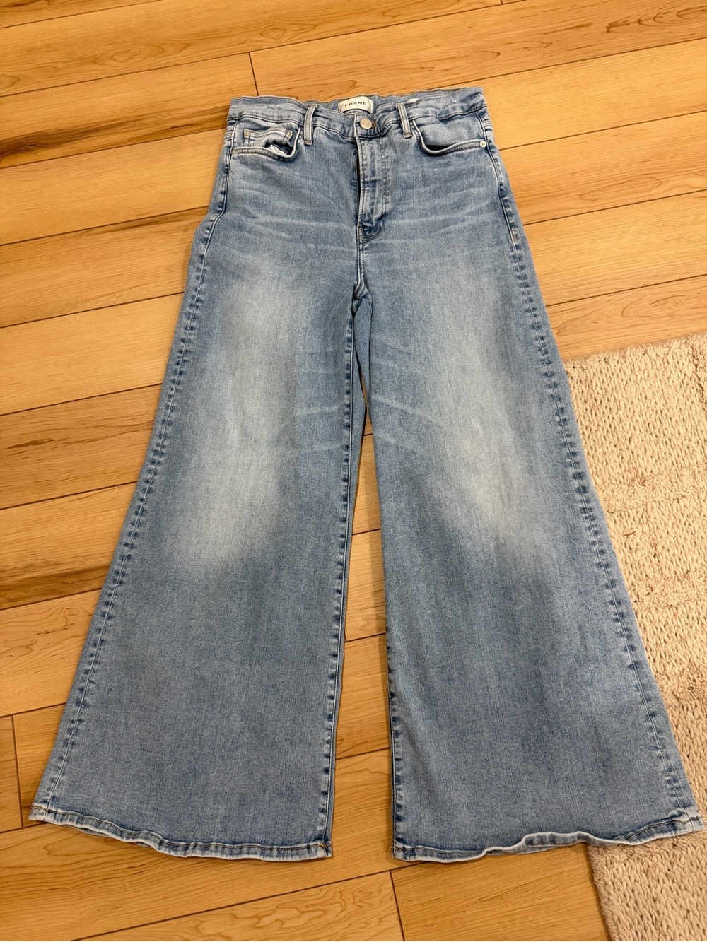 Frame Denim High-Rise Wide Leg Jeans in Light Blue